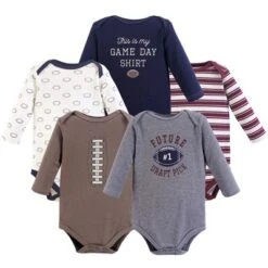 Hudson Baby Infant Boy Cotton Long-Sleeve Bodysuits 5pk, Football