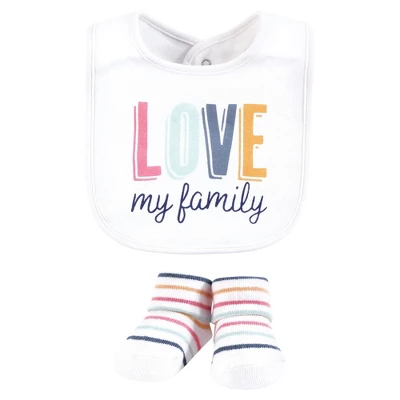Hudson Baby Infant Girl Cotton Bib And Sock Set, Love Family, One Size 2 Hudson Baby Infant Girl Cotton Bib And Sock Set, Love Family, One Size - Image 2