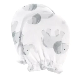 Hudson Baby Infant Cotton Scratch Mittens 10pk, Gray Elephant, One Size