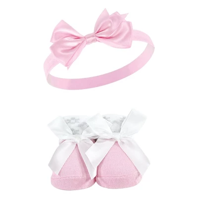 Hudson Baby Infant Girls Headband And Socks Set, Pink Gray, 0-9 Months 2 Hudson Baby Infant Girls Headband And Socks Set, Pink Gray, 0-9 Months - Image 2
