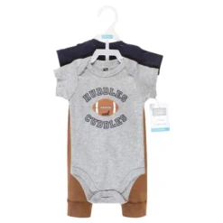 Hudson Baby Infant Boy Cotton Bodysuit And Pant Set, Football Huddles Short-Sleeve