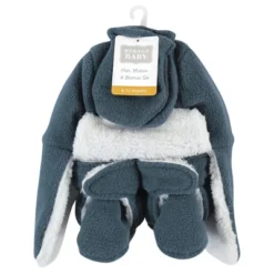 Hudson Baby Infant Boy Trapper Hat, Mitten And Bootie Set, Coronet Blue