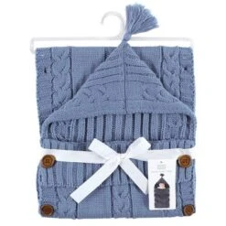 Hudson Baby Infant Boy Knitted Baby Lounge Stroller Wrap Sack, Coronet Blue, One Size