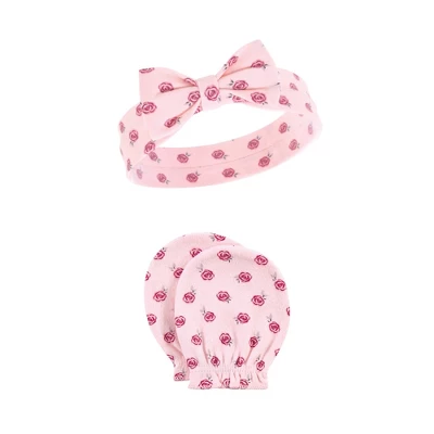 Hudson Baby Infant Girl Cotton Headband And Scratch Mitten Set, Rose, 0-6 Months 4 Hudson Baby Infant Girl Cotton Headband And Scratch Mitten Set, Rose, 0-6 Months - Image 4