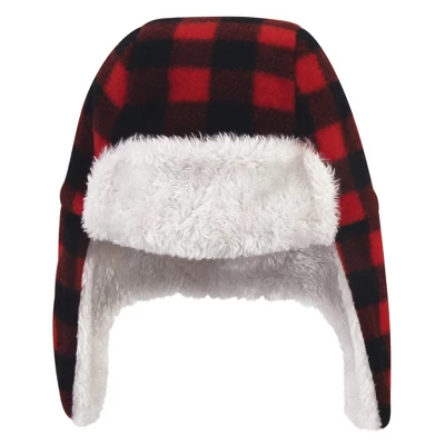 Hudson Baby Infant And Toddler Fleece Trapper Hat And Mitten 2pc Set, Black Red Plaid 2 Hudson Baby Infant And Toddler Fleece Trapper Hat And Mitten 2pc Set, Black Red Plaid - Image 2