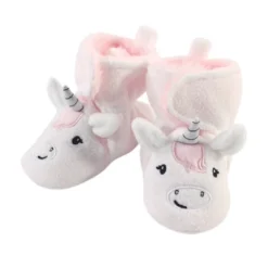 Hudson Baby Infant And Toddler Girl Cozy Fleece Booties, Silver White Unicorn