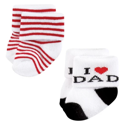 Hudson Baby Infant Girl Cotton Rich Newborn And Terry Socks, Mom And Dad Girl Red Black 4 Hudson Baby Infant Girl Cotton Rich Newborn And Terry Socks, Mom And Dad Girl Red Black - Image 4