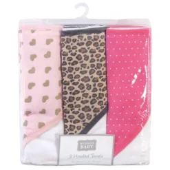 Hudson Baby Infant Girl Cotton Rich Hooded Towels, Leopard, One Size