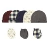 Hudson Baby Infant Boy Cotton Cap And Scratch Mitten 8pc Set, Football, 0-6 Months