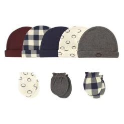 Hudson Baby Infant Boy Cotton Cap And Scratch Mitten 8pc Set, Football, 0-6 Months