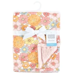 Hudson Baby Girls Plush Blanket With Furry Binding And Back, Peace Love Flowers, One Size