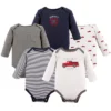 Hudson Baby Infant Boy Cotton Long-Sleeve Bodysuits 5pk, Fire Truck