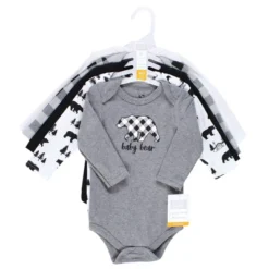 Hudson Baby Infant Boy Cotton Long-Sleeve Bodysuits, Baby Bear Gray Black 5-Pack