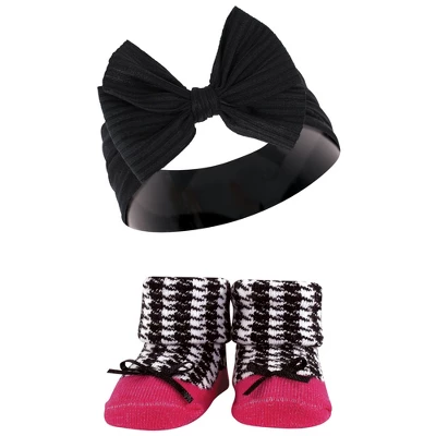 Hudson Baby Infant Girl Headband And Socks Giftset, Pink Black, One Size 3 Hudson Baby Infant Girl Headband And Socks Giftset, Pink Black, One Size - Image 3