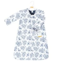 Hudson Baby Infant Girl Long Sleeve Plush Faux Fur Sleeping Bag, Wearable Blanket, Blue Toile