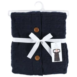 Hudson Baby Infant Boy Faux Shearling Knitted Baby Lounge Stroller Wrap Sack, Navy, One Size