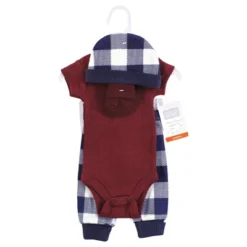 Hudson Baby Boys Thermal Preemie Layette Set 4pc Short Sleeve Outfit, Navy Plaid, Preemie
