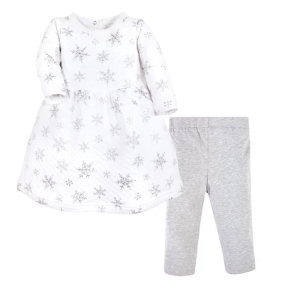 Hudson Baby Toddler Girl Quilted Cotton Dress And Leggings, Silver Snowflakes 4 Hudson Baby Toddler Girl Quilted Cotton Dress And Leggings, Silver Snowflakes - Image 4