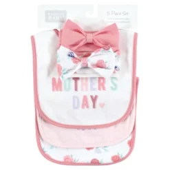 Hudson Baby Infant Girl Cotton Bib And Headband Or Caps Set, Mothers Day, 0-9 Months