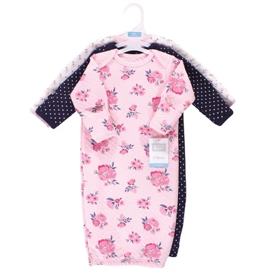 Hudson Baby Infant Girl Quilted Cotton Long-Sleeve Gowns 3pk, Pink Navy Floral, 0-6 Months 1 Hudson Baby Infant Girl Quilted Cotton Long-Sleeve Gowns 3pk, Pink Navy Floral, 0-6 Months