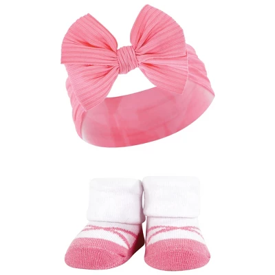 Hudson Baby Infant Girl Headband And Socks Giftset, Pink Black, One Size 4 Hudson Baby Infant Girl Headband And Socks Giftset, Pink Black, One Size - Image 4