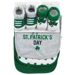 Hudson Baby Infant Boy Cotton Bib And Sock Set, Cutest Clover, 0-9 Months