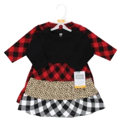 Hudson Baby Girl Cotton Dresses, Buffalo Plaid Leopard
