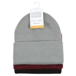 Hudson Baby Family Knit Cuffed Beanie 3pk, Heather Red Black