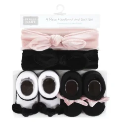 Hudson Baby Infant Girl Headband And Socks Set, Velvet Knot, 0-9 Months