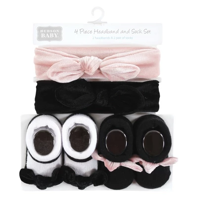 Hudson Baby Infant Girl Headband And Socks Set, Velvet Knot, 0-9 Months 1 Hudson Baby Infant Girl Headband And Socks Set, Velvet Knot, 0-9 Months