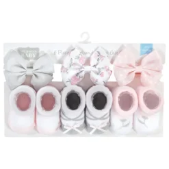 Hudson Baby Infant Girls Headband And Socks Giftset, Basic Pink Floral, One Size