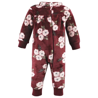 Hudson Baby Toddler Girls Plush Jumpsuits, Burgundy Floral 2 Hudson Baby Toddler Girls Plush Jumpsuits, Burgundy Floral - Image 2