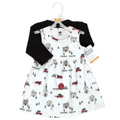 Hudson Baby Baby Girls Cotton Dress And Cardigan Set, Christmas Scene