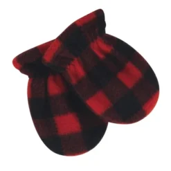 Hudson Baby Infant And Toddler Fleece Trapper Hat And Mitten 2pc Set, Black Red Plaid