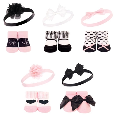 Hudson Baby Infant Girl 20Pc Headband And Socks Giftset, Pink Black Love, One Size 1 Hudson Baby Infant Girl 20Pc Headband And Socks Giftset, Pink Black Love, One Size