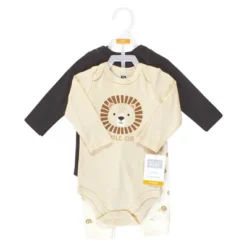 Hudson Baby Infant Boy Cotton Bodysuit And Pant Set, Brave Lion Long Sleeve