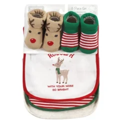 Hudson Baby Unisex Baby Cotton Bib And Sock Set, Rudolph, One Size