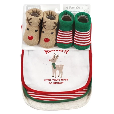 Hudson Baby Unisex Baby Cotton Bib And Sock Set, Rudolph, One Size 1 Hudson Baby Unisex Baby Cotton Bib And Sock Set, Rudolph, One Size