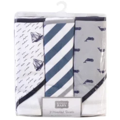 Hudson Baby Infant Boy Cotton Rich Hooded Towels, Sailboat, One Size