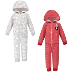 Hudson Baby Toddler Fleece Jumpsuits, Coveralls, And Playsuits 2pk, Red Penguin