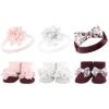 Hudson Baby Infant Girl 12Pc Headband And Socks Giftset, Pink Burgundy, One Size