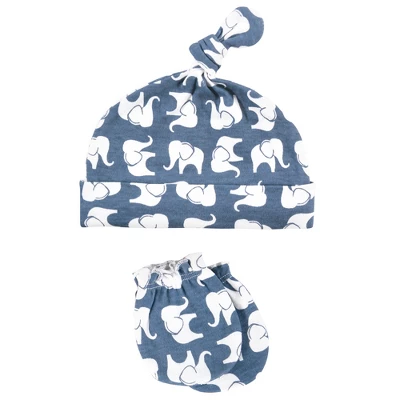 Hudson Baby Infant Boy Cotton Cap And Scratch Mitten Set, Blue Elephant, 0-6 Months 2 Hudson Baby Infant Boy Cotton Cap And Scratch Mitten Set, Blue Elephant, 0-6 Months - Image 2
