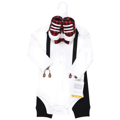 Hudson Baby Infant Boy Cotton Bodysuit, Pant And Shoe Set, Buffalo Plaid Bow Tie 1 Hudson Baby Infant Boy Cotton Bodysuit, Pant And Shoe Set, Buffalo Plaid Bow Tie
