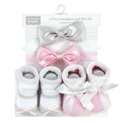Hudson Baby Infant Girls Headband And Socks Set, Pink Gray, 0-9 Months 1 Hudson Baby Infant Girls Headband And Socks Set, Pink Gray, 0-9 Months