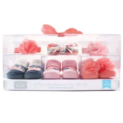 Hudson Baby Infant Girl Headband And Socks Giftset 6pc, Coral Floral, One Size