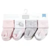 Hudson Baby Infant Girls Cotton Rich Newborn And Terry Socks, Pink Gray Elephant