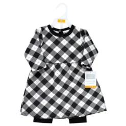 Hudson Baby Toddler Girl Quilted Cotton Dress And Leggings, Black Gold Plaid
