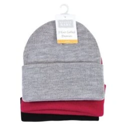 Hudson Baby Infant Girl Knit Cuffed Beanie 3pk, Dark Pink