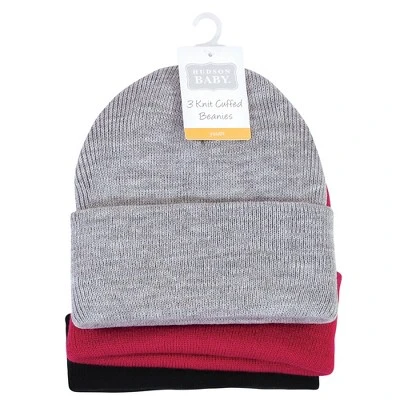 Hudson Baby Infant Girl Knit Cuffed Beanie 3pk, Dark Pink 1 Hudson Baby Infant Girl Knit Cuffed Beanie 3pk, Dark Pink
