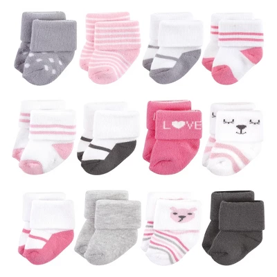 Hudson Baby Infant Girl Cotton Rich Newborn And Terry Socks, Bear Girl 7 Hudson Baby Infant Girl Cotton Rich Newborn And Terry Socks, Bear Girl - Image 7